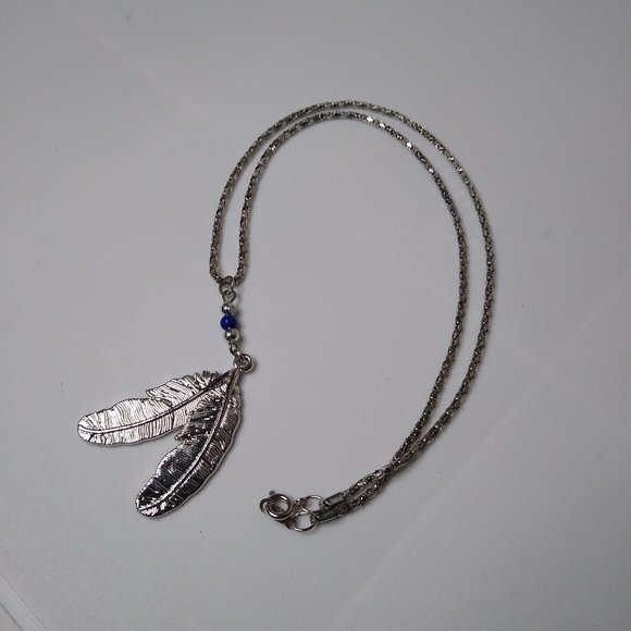 Metal Two Feather Pendant Necklace 18.5 Inches - Picture 2 of 14